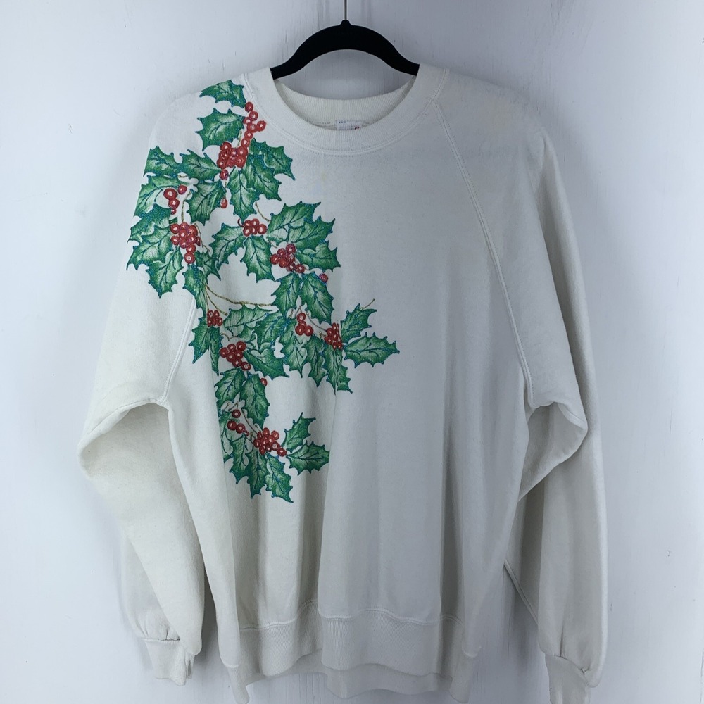 Vtg Jerzees Womens 2X Christmas Sweatshirt Mistletoe Y2K USA Crewneck Grunge